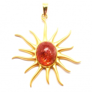 Magical and radiant Sun Pendant made from 22k Gold, also available at 925 sterling silver even gold plated silver. The stone is cabochon sun stone secured with bezel setting.