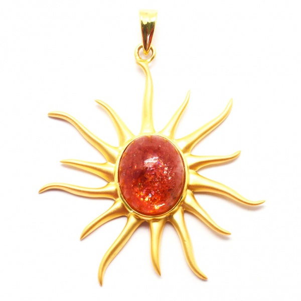Magical and radiant Sun Pendant made from 22k Gold, also available at 925 sterling silver even gold plated silver. The stone is cabochon sun stone secured with bezel setting.